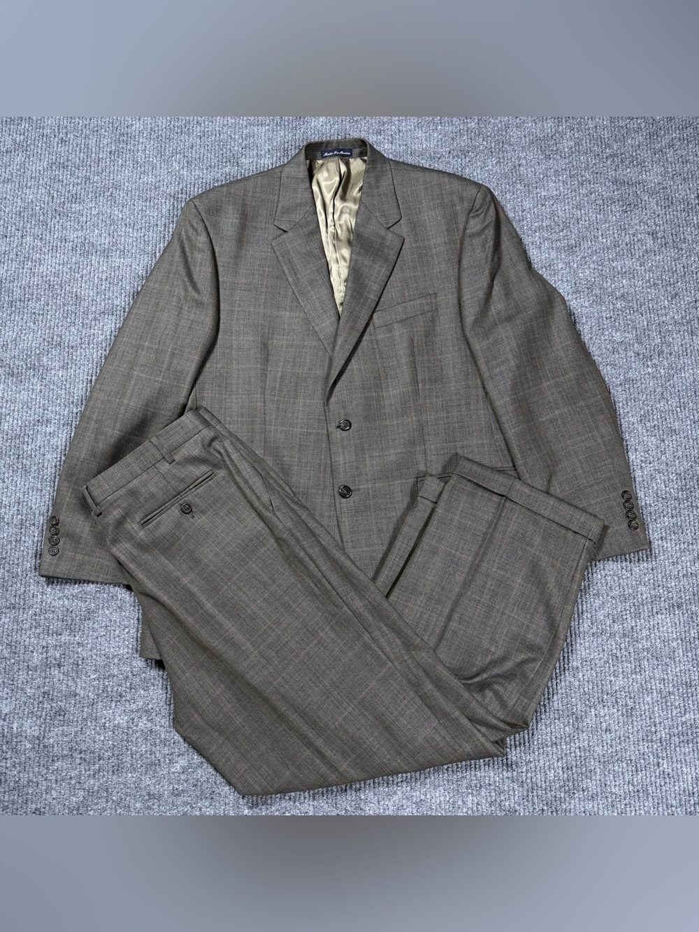Lauren Ralph Lauren Mens Suit 44R Brown Plaid 100% Wool 2 Pc Pleated 37x30